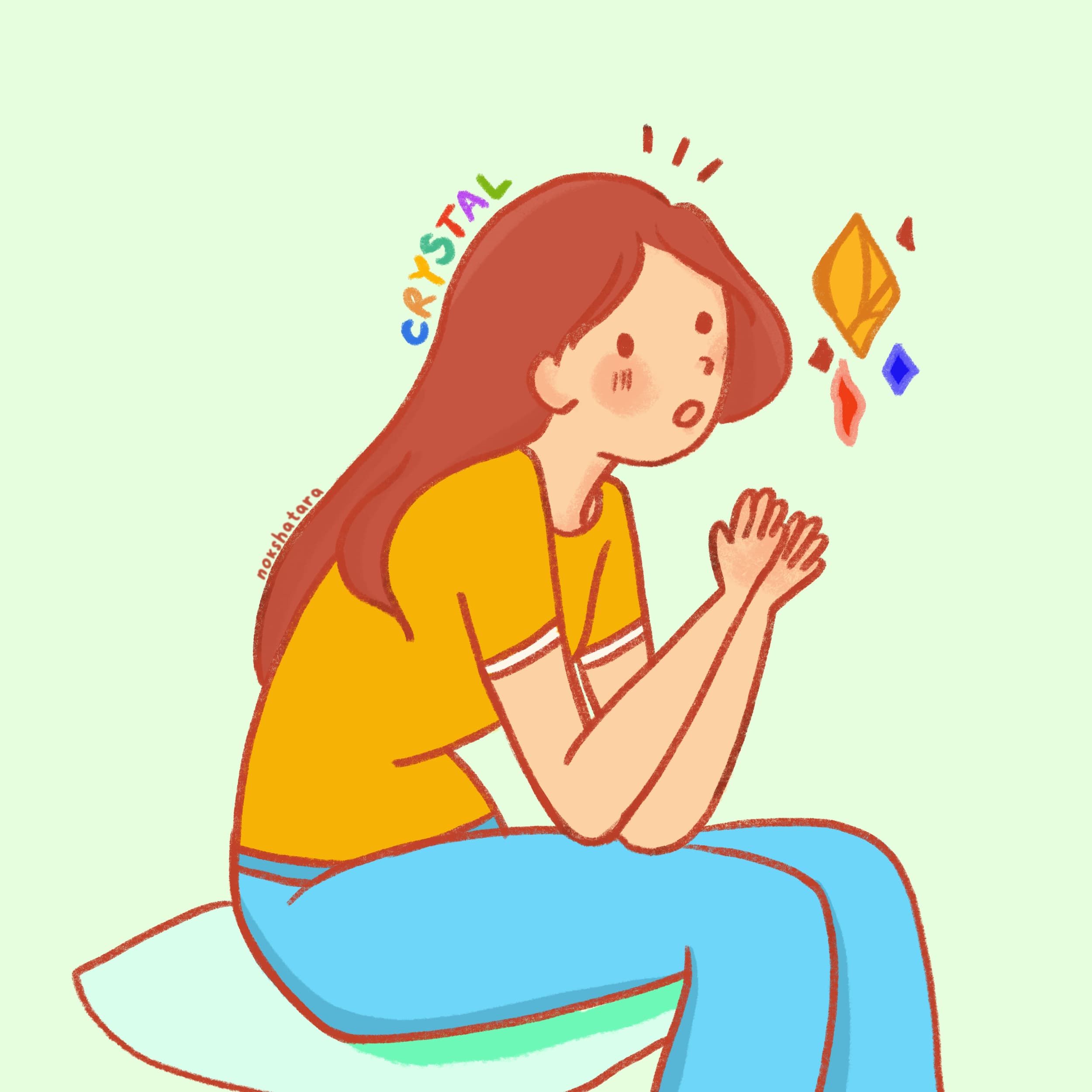 Illustration of a girl with a levitating crystal